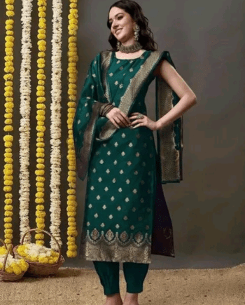 Women Silk Blend Banarasi Woven Work Kurta Salwar And Dupatta Set