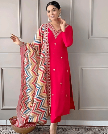 Women Chanderi Silk Kurta Pant Dupatta Set