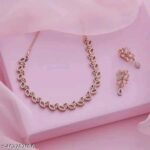Rose Gold Plated Necklace set with Peach color Kundan pink and silver Diamond set combo|nackless set