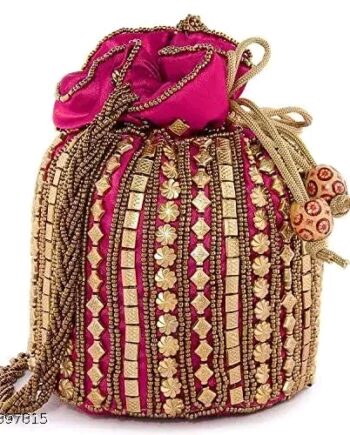 Shakuntala Textile Ethnic Potli For Women's and Girls( Pink)
