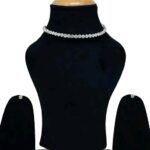 Silver-Plated Stone-Studded Necklace & Earrings Set