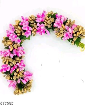 Hair Artificial flower Pollen Veni Bun gajra, Hair Accessories for Women & Girls Light Pink Gold