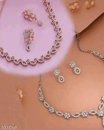 Rose Gold Plated Necklace set with Peach color Kundan pink and silver Diamond set combo|nackless set