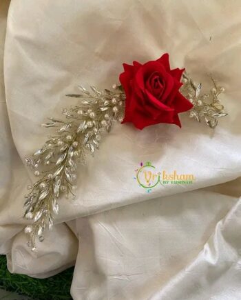Stylish Women Multi Color Embellished Floral Hair Broach (Pack-1) Red color