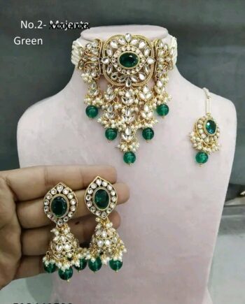 Silver-Plated Stone-Studded Necklace & Earrings Set