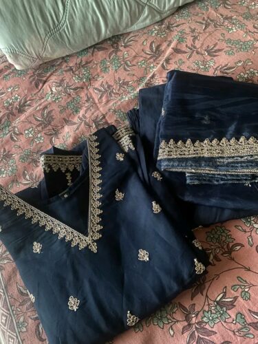 Women's Latest Blue Designer Silk Blend Kurta Pant Set with Dupatta set Kurta Set photo review