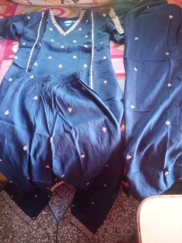 Women's Latest Blue Designer Silk Blend Kurta Pant Set with Dupatta set Kurta Set photo review
