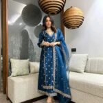 Women's Latest Blue Designer Silk Blend Kurta Pant Set with Dupatta set Kurta Set