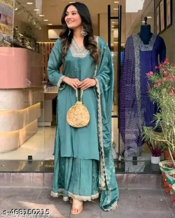 NEW EMBROIDERY A-LINE KURTI WITH DUPATTA WITH PLAZZO