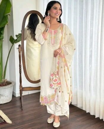 RIVA All New Latest Desinger Off White Color Kurti Bottom With Embrodred Off White Color Dupatta