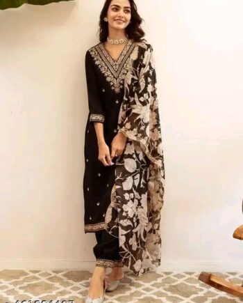 Ethnic Motifs Embroidered Work Kurta with Salwar & Dupatta